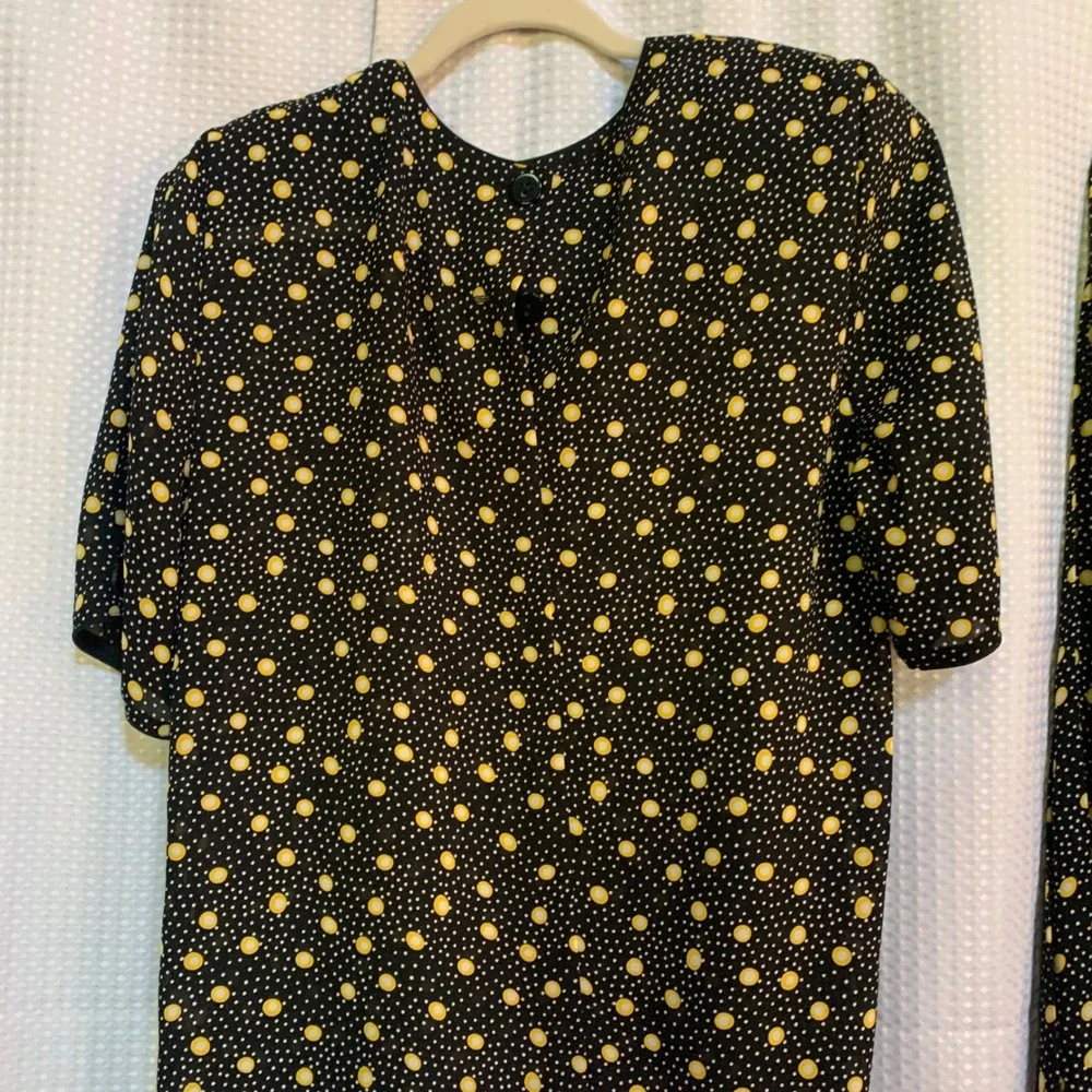 Lesley Fay Sportswear women 10-12 skirt set black yellow dots 1990s granny - Picture 8 of 9